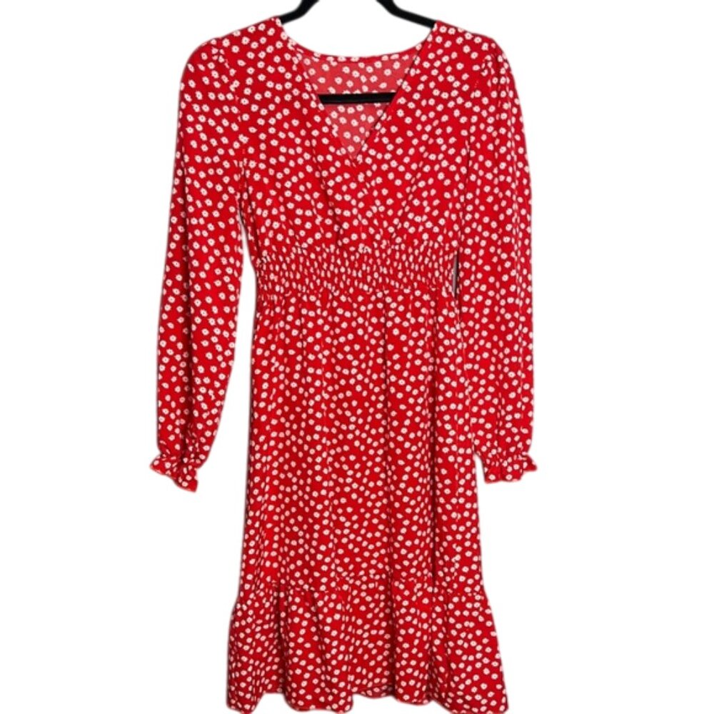 SHEIN Red and White Bishop Sleeve Sundress